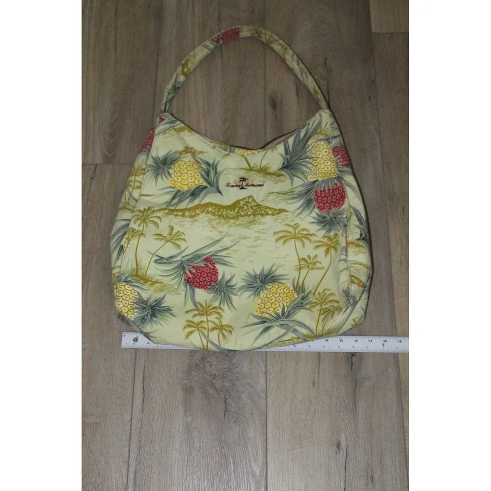 VTG‎ Tommy Bahama Tropical Pineapple Cotton Canvas Hobo Shoulder Bag Green